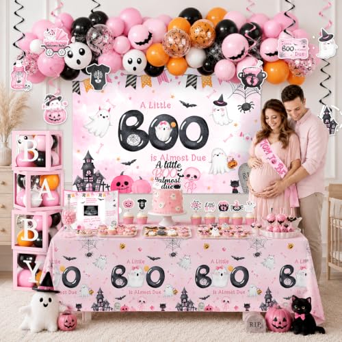 Pink Baby Shower Decorations Set - Halloween Ghost Theme, Cake Topper & Balloons