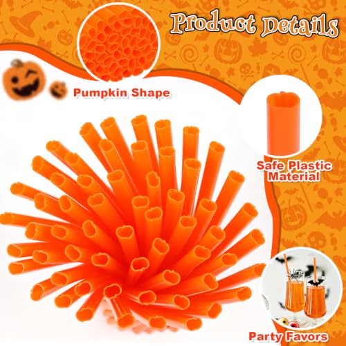 Orange Halloween Pumpkin Drinking Straws Bulk 60pcs - Party Beverage Accessories