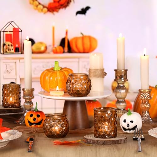 Amber Votive Candle Holders Set of 24 Glass Tea Light Holders for Wedding Home Decor