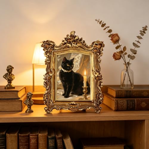 Bronze Gold Vintage 4x6 Picture Frame for Wall & Tabletop Display - Classic Antique Frame with Mat