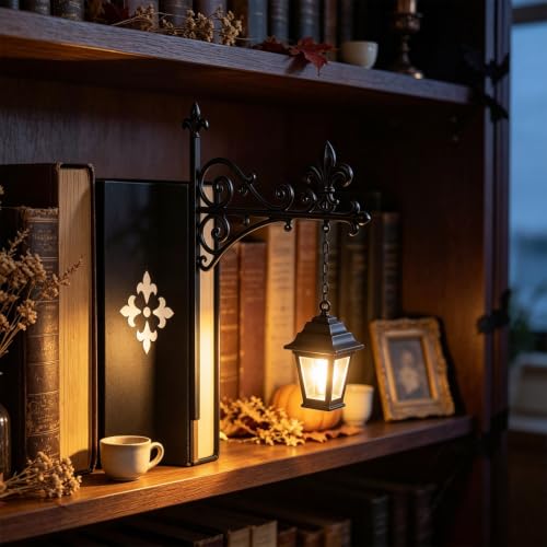 Library Lantern Decor Bookshelf Light - Mini Lantern with Witch Hat Design (Black-A)