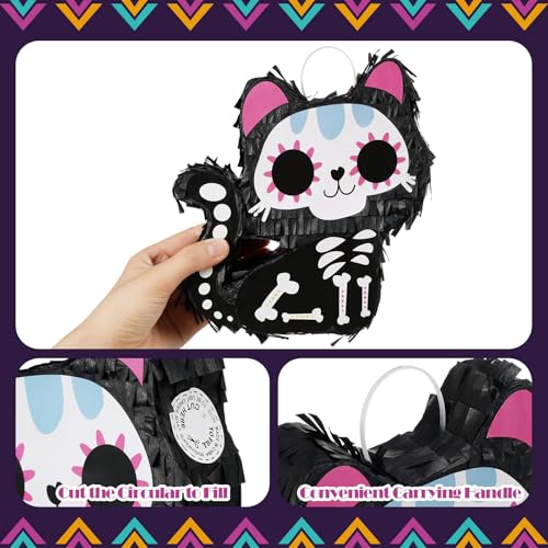 Mini Day of The Dead Skeleton Cat Piñata Set - Black Cats, 8 Pack, Party Decorations