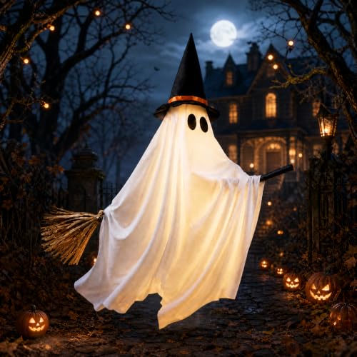 Halloween Ghost and Witch Hanging LED Decoration - 55 Inch Outdoor Yard Decor