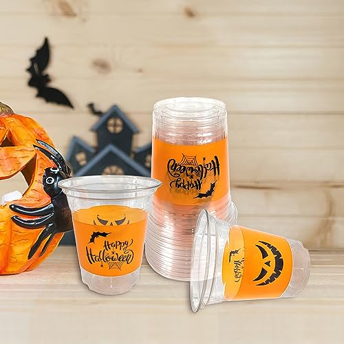 Halloween Party Cups - 50 Clear 12oz Plastic Disposable & Reusable Drinkware
