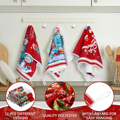 Christmas Kitchen Towels Set - 12 Pack Holiday Dish Towels for Housewarming Gift