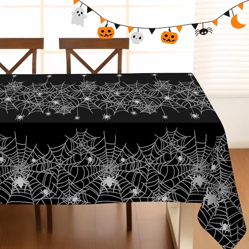 Childom 3 Pack Halloween Tablecloths - Spider Web Design for 8ft Rectangle Tables - Halloween Party Decorations - Variation of Halloween Web 3