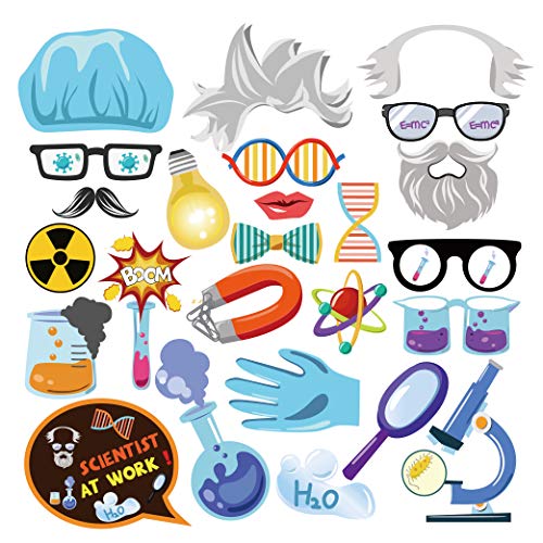 25 Pieces Science Party Photo Booth Props with Stick - Laboratory & Mad Scientist Decorations