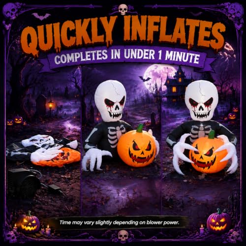 7FT Halloween Skeleton Reaper Inflatable with Jack-o'-Lantern & LED Lights — Outdoor Yard Decor