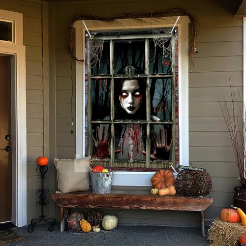 Mini Girl Ghost Curtains for Halloween Decorations, Window Silhouettes, Scary Screen
