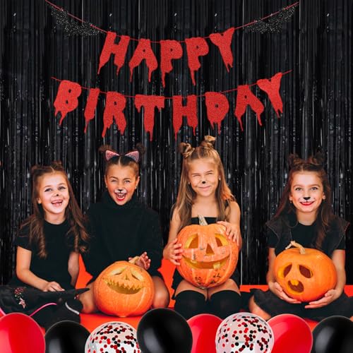 Halloween Birthday Decorations Banner Balloon Party Kit - Black & Red
