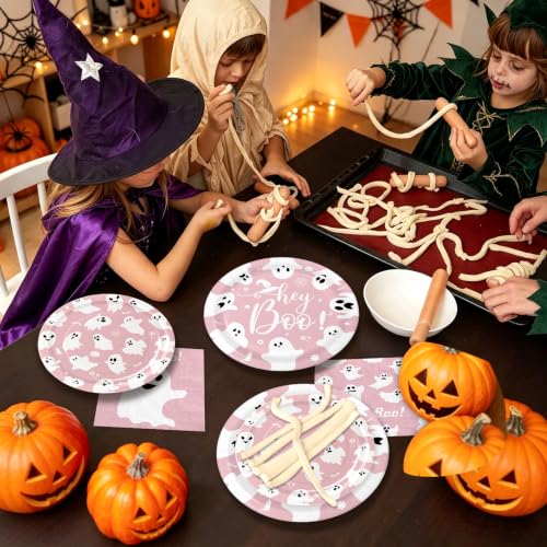 Halloween Ghost Paper Plates and Napkins Set - Multicolor, Serve 60 Guests