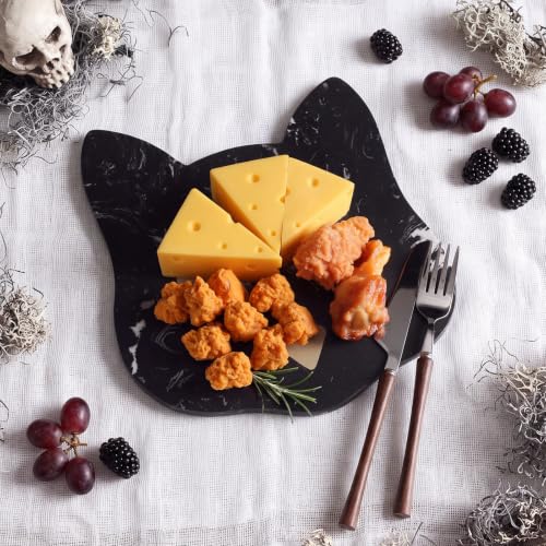 Halloween Spooky Black Cat Marble Cheese Board 11x9 inch - Ghostly Cat Design