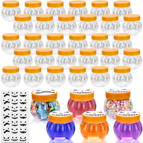 36 Pack Halloween Plastic Pumpkin Candy Jars with Orange Lids - Small Treat Containers for Parties & Decorations