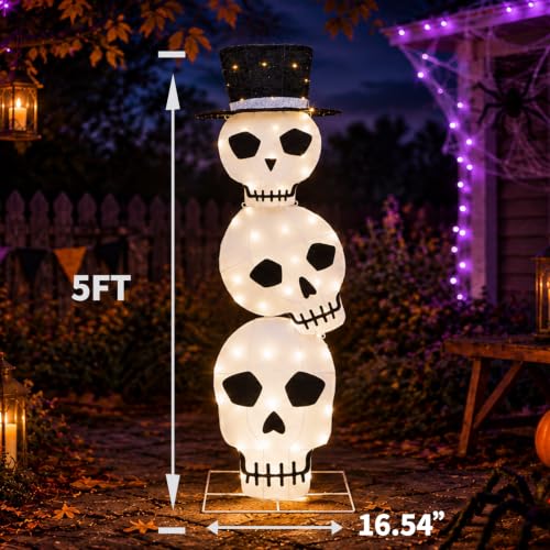 Large Outdoor Light Up Skeleton Halloween Decoration - 5FT with 60 Lights