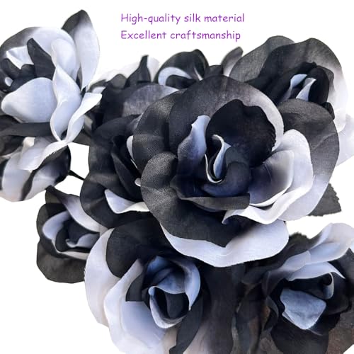 Black and White Artificial Rose Bouquet for Halloween Decor Wedding DIY Home