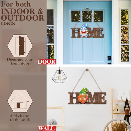 Interchangeable Gnome Door Sign with Walnut Finish - Seasonal Home Decor