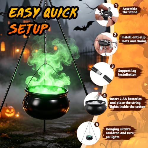 Large Outdoor Halloween Cauldron with 52-Inch Tripod Stand and Green Light Effect