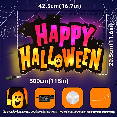 Halloween Window Silhouette Sign with 20 LED Lights - Happy Halloween Variation