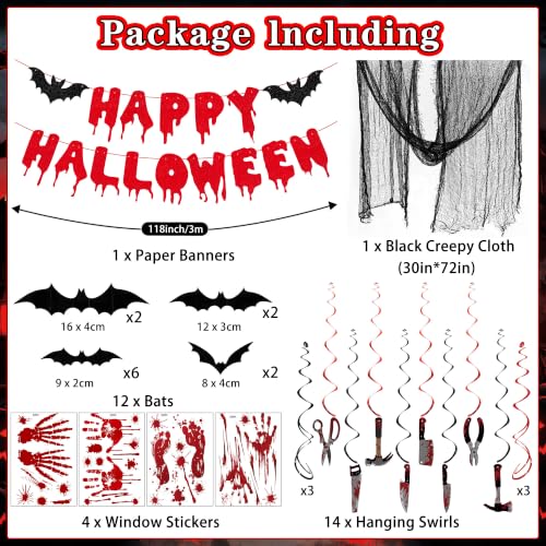 Halloween Party Decorations Kit with Banner Bat Stickers & Spooky Props
