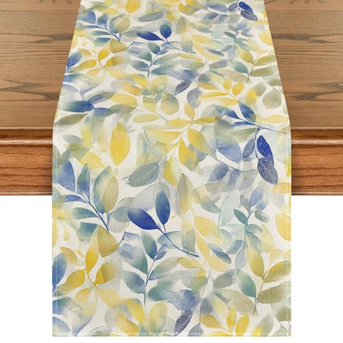 Summer Watercolor Table Runner 13x72 Inch Blue - Seasonal Kitchen Decor