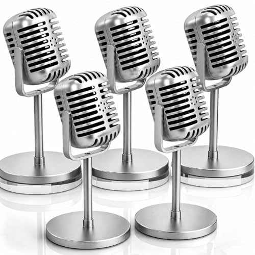 5PCS Silver Retro Microphone Prop Fake Vintage Microphone Set for Parties
