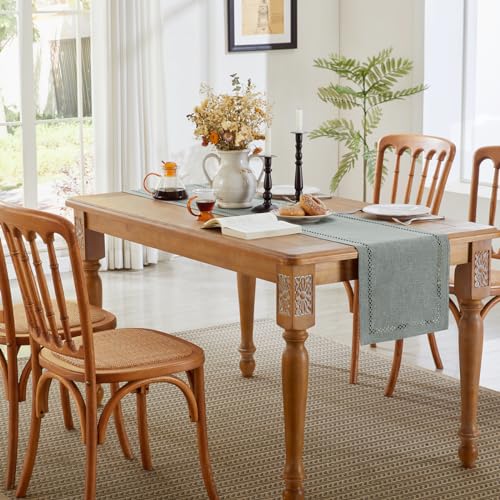 Modern Grey Burlap Table Runner 13x108 Inches - Elegant Linen Style