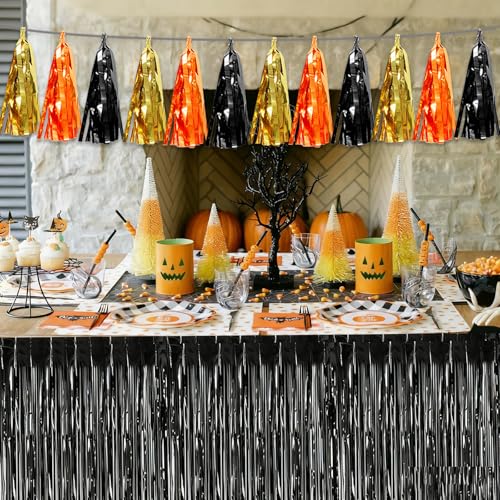 Black Gold Orange Tassel Garland Banner 40ft Metallic Fringe Streamer Party Decor