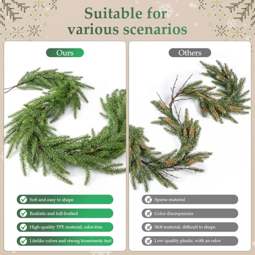 Green 9FT Norfolk Pine Christmas Garland for Mantle - Faux Holiday Decor