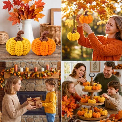 Set of 12 Crochet Mini Pumpkins for Fall Thanksgiving Halloween Decor