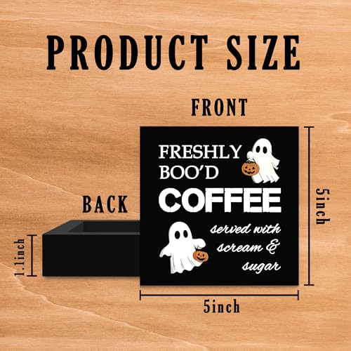 Autumn Ghost Wooden Box Sign - Halloween Fall Home Decor 5x5 Inches