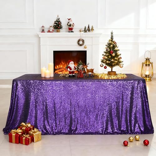 Purple Sequin Tablecloth 60x102 Inch for Wedding and Party Decor - SquarePie