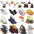 Halloween Wooden Hanging Ornaments Set - Skeleton, Pumpkin, Witch, Black Cat, 24 Pcs