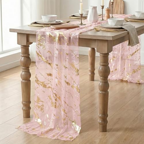 Pink Marble Pattern Table Runner 10FT for Dining & Events - Variation 28x120