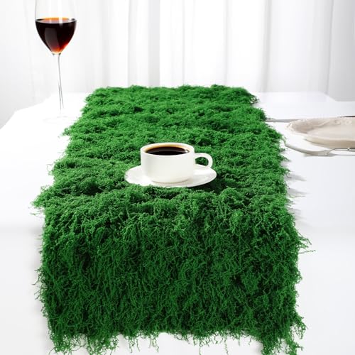 Dark Green Artificial Moss Table Runner for Halloween Party Decor - 2 Pack