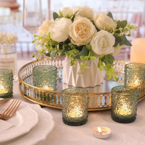Green Votive Candle Holders Set of 36 - Floral Pattern Tea Light Holders for Weddings and Home Decor - 2.2 x 2.6 Inches