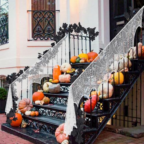 Halloween Mantel Scarf Spidernet White 96 x 18 Inch Lace Spiderweb Decor