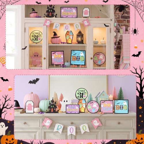 Pastel Halloween Wooden Tiered Tray Decor Set - 15 Pcs, Rustic Farmhouse Style