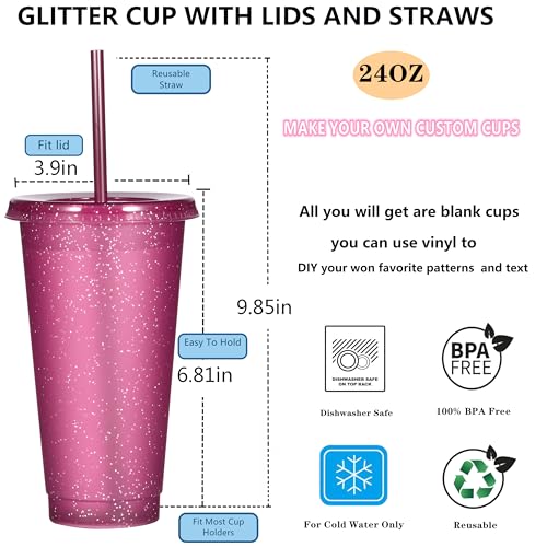 Rainbow 24oz Water Bottle Set with Straws and Lids - Reusable Plastic Travel Cups - 5 Pack