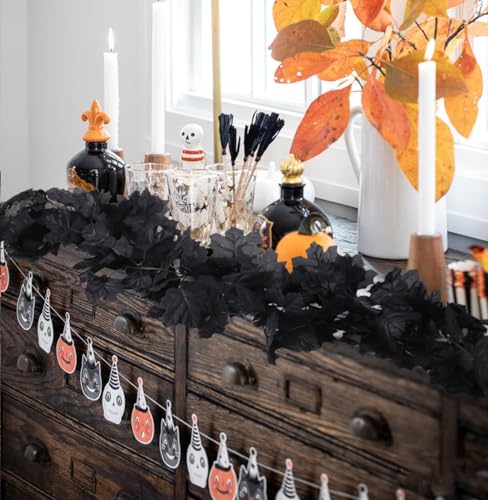 4 Pieces Black Maple Leaf Garland - Artificial Halloween Hanging Decor