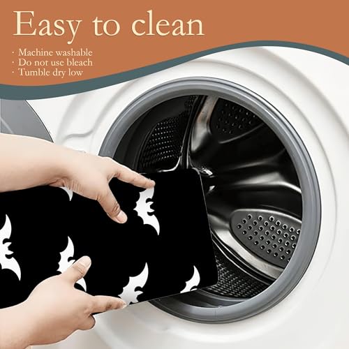 Halloween Black White Bats Dish Drying Mat 18x24 Inch Microfiber Kitchen Counter Decor