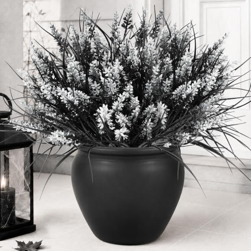 Black Artificial Flowers Outdoor Fake Grass Decor - 10 Bundles Halloween & Gothic Style