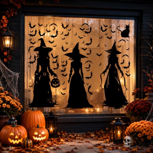 Halloween Black Witch Window Clings - Large 35'' Silhouette Decoration - Black Witch Variation