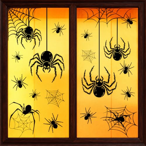 Large Halloween Spider Window Stickers Set - Scary Web Decor for Glass