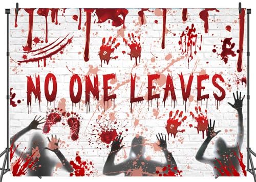 No One Leaves Halloween Wall Backdrop - White Brick Pattern, 8x6ft - Variation of THIS listing