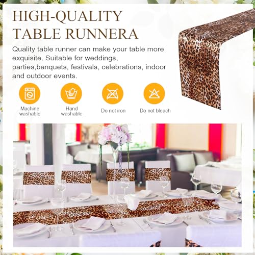 Leopard Print Chair Sash Set with 6 Table Runners - Brown Elastic Band & 14x108 Inch Decor