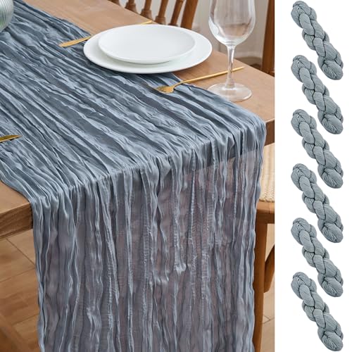 6 Pack Dusty Blue Cheesecloth Table Runners - Fall Wedding Decor 10FT