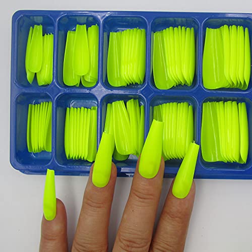 Neon Press-On Nails Long Coffin Fake Nails - Lime Yellow 120 Pack