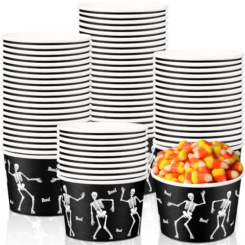 Halloween Paper Soup Bowls with Dancing Skeleton Design - 50 Pack, 9 oz