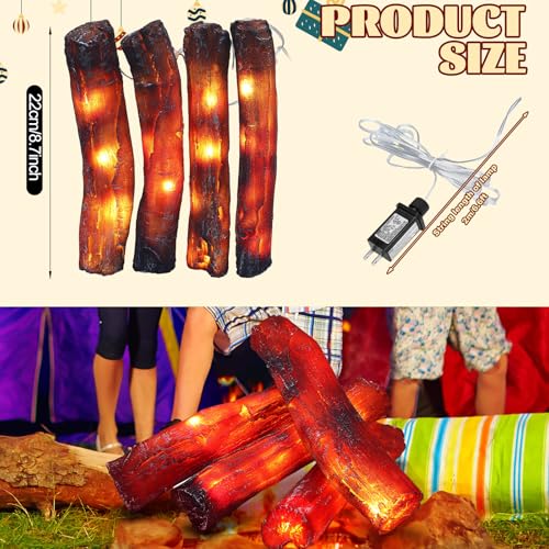 4 Pack 8.7-Inch Flameless Christmas Fireplace Log Set - Fake Fire Logs for Holiday Decor - Variation of 8.7 in / 4