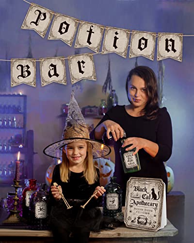 Halloween Potion Bar Decor Set - Spooky Witch Potion Labels & Banner